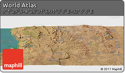 Satellite Panoramic Map of the Area around 8° 44' 0" S, 31° 31' 29" E
