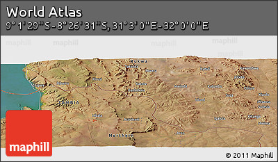 Satellite Panoramic Map of the Area around 8° 44' 0" S, 31° 31' 29" E