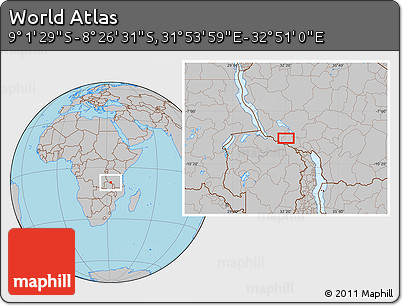 Gray Location Map of the Area around 8° 44' 0" S, 32° 22' 30" E