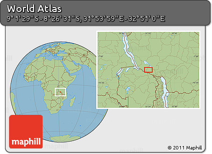 Savanna Style Location Map of the Area around 8° 44' 0" S, 32° 22' 30" E