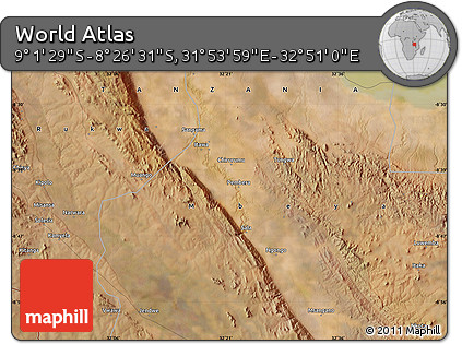 Satellite Map of the Area around 8° 44' 0" S, 32° 22' 30" E