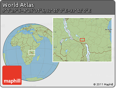 Savanna Style Location Map of the Area around 8° 44' 0" S, 33° 13' 30" E