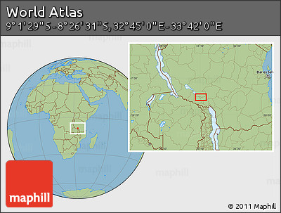 Savanna Style Location Map of the Area around 8° 44' 0" S, 33° 13' 30" E