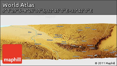 Physical Panoramic Map of the Area around 8° 44' 0" S, 33° 13' 30" E