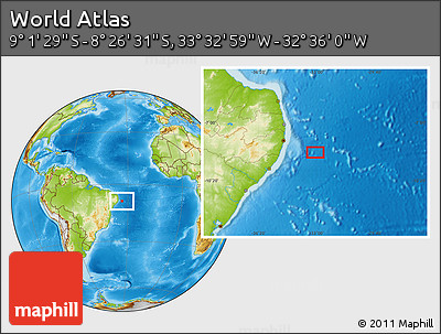 Physical Location Map of the Area around 8° 44' 0" S, 33° 4' 30" W
