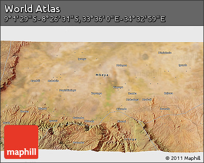 Satellite 3D Map of the Area around 8° 44' 0" S, 34° 4' 30" E