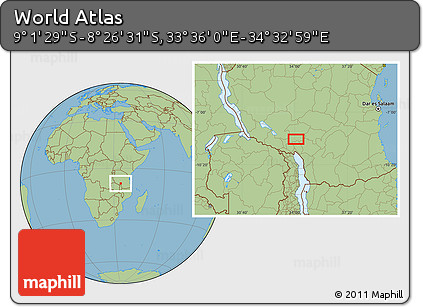 Savanna Style Location Map of the Area around 8° 44' 0" S, 34° 4' 30" E