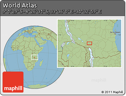 Savanna Style Location Map of the Area around 8° 44' 0" S, 34° 4' 30" E