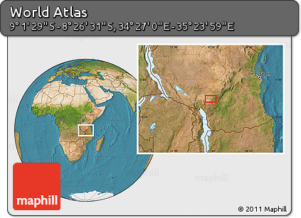 Satellite Location Map of the Area around 8° 44' 0" S, 34° 55' 29" E