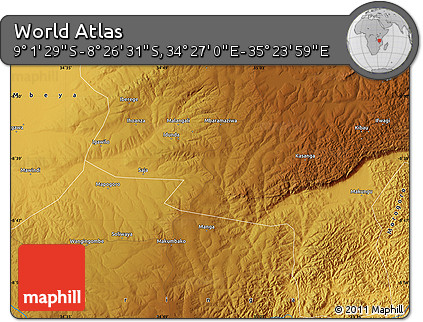Physical Map of the Area around 8° 44' 0" S, 34° 55' 29" E