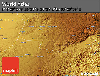 Physical Map of the Area around 8° 44' 0" S, 34° 55' 29" E