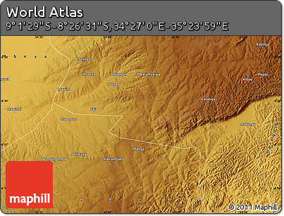 Physical Map of the Area around 8° 44' 0" S, 34° 55' 29" E