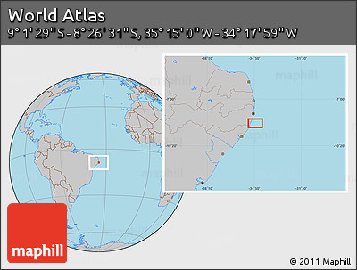 Gray Location Map of the Area around 8° 44' 0" S, 34° 46' 29" W