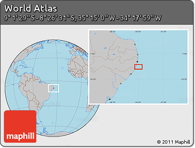 Gray Location Map of the Area around 8° 44' 0" S, 34° 46' 29" W