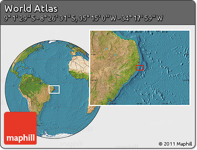 Satellite Location Map of the Area around 8° 44' 0" S, 34° 46' 29" W