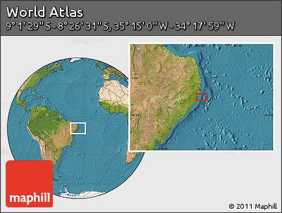 Satellite Location Map of the Area around 8° 44' 0" S, 34° 46' 29" W