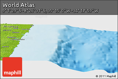 Physical Panoramic Map of the Area around 8° 44' 0" S, 34° 46' 29" W