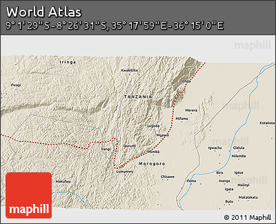 Shaded Relief 3D Map of the Area around 8° 44' 0" S, 35° 46' 29" E