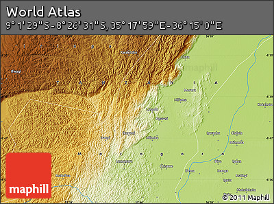 Physical Map of the Area around 8° 44' 0" S, 35° 46' 29" E