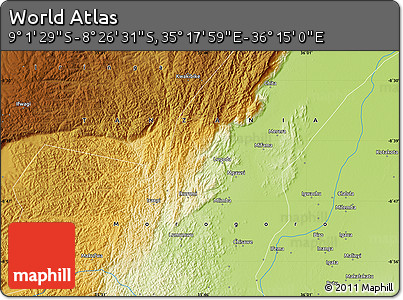 Physical Map of the Area around 8° 44' 0" S, 35° 46' 29" E