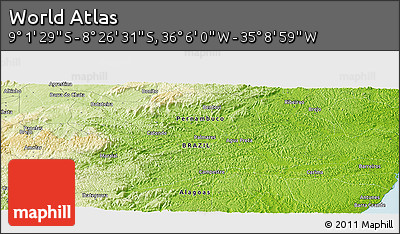 Physical Panoramic Map of the Area around 8° 44' 0" S, 35° 37' 30" W