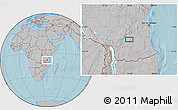 Gray Location Map of the area around 8° 44' 0" S, 36° 37' 30" E, hill shading