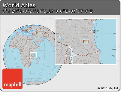 Gray Location Map of the Area around 8° 44' 0" S, 37° 28' 30" E
