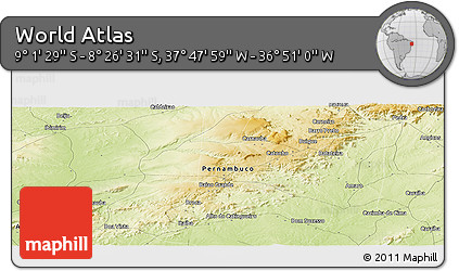 Physical Panoramic Map of the Area around 8° 44' 0" S, 37° 19' 30" W