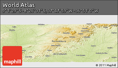 Physical Panoramic Map of the Area around 8° 44' 0" S, 37° 19' 30" W