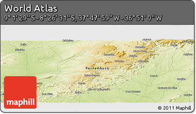 Physical Panoramic Map of the Area around 8° 44' 0" S, 37° 19' 30" W