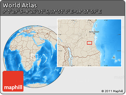 Shaded Relief Location Map of the Area around 8° 44' 0" S, 38° 19' 30" E
