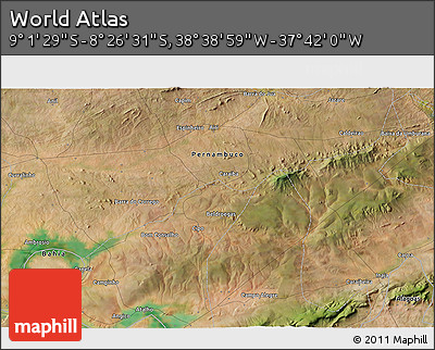 Satellite 3D Map of the Area around 8° 44' 0" S, 38° 10' 29" W