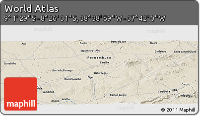 Shaded Relief Panoramic Map of the Area around 8° 44' 0" S, 38° 10' 29" W