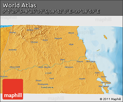 Political 3D Map of the Area around 8° 44' 0" S, 39° 10' 29" E