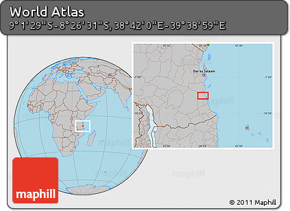 Gray Location Map of the Area around 8° 44' 0" S, 39° 10' 29" E