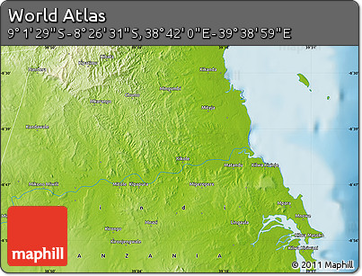 Physical Map of the Area around 8° 44' 0" S, 39° 10' 29" E
