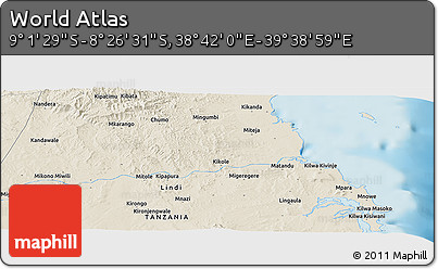 Shaded Relief Panoramic Map of the Area around 8° 44' 0" S, 39° 10' 29" E