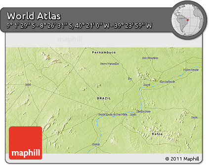 Physical 3D Map of the Area around 8° 44' 0" S, 39° 52' 30" W