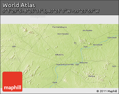 Physical 3D Map of the Area around 8° 44' 0" S, 39° 52' 30" W