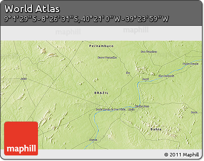 Physical 3D Map of the Area around 8° 44' 0" S, 39° 52' 30" W