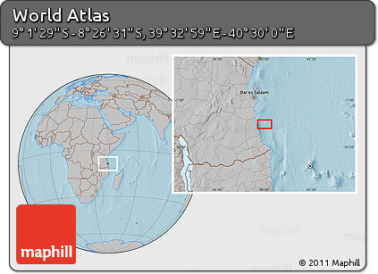 Gray Location Map of the Area around 8° 44' 0" S, 40° 1' 29" E, hill shading