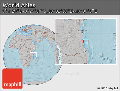 Gray Location Map of the Area around 8° 44' 0" S, 40° 1' 29" E, hill shading