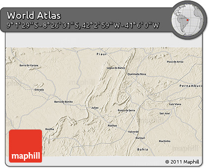 Shaded Relief 3D Map of the Area around 8° 44' 0" S, 41° 34' 30" W