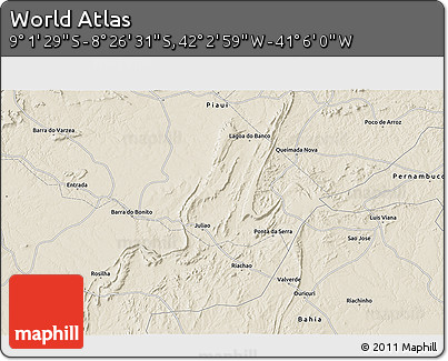 Shaded Relief 3D Map of the Area around 8° 44' 0" S, 41° 34' 30" W
