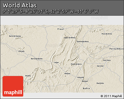 Shaded Relief 3D Map of the Area around 8° 44' 0" S, 41° 34' 30" W