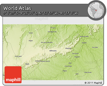 Physical 3D Map of the Area around 8° 44' 0" S, 42° 25' 29" W
