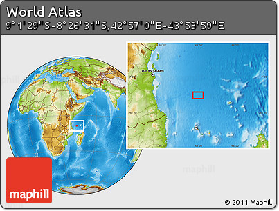 Physical Location Map of the Area around 8° 44' 0" S, 43° 25' 29" E