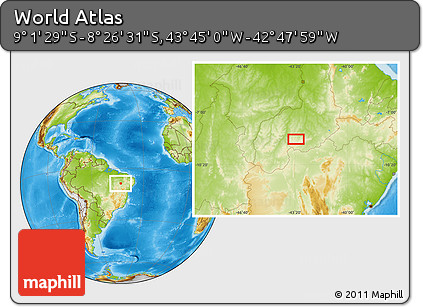 Physical Location Map of the Area around 8° 44' 0" S, 43° 16' 29" W
