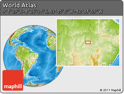 Physical Location Map of the Area around 8° 44' 0" S, 43° 16' 29" W