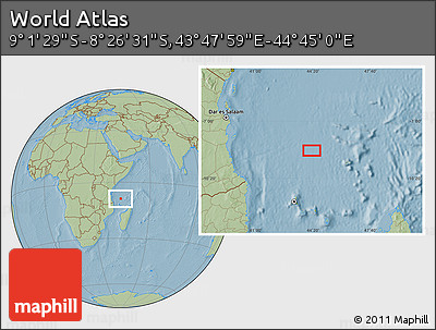 Savanna Style Location Map of the Area around 8° 44' 0" S, 44° 16' 29" E, hill shading